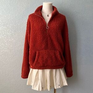 Timing Red Sherpa Pullover Half Zip Cozy Teddy Fleece Jacket Large